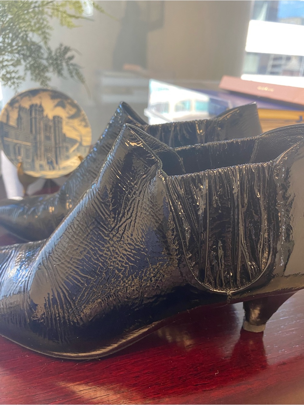 PRADA authentic Black Patent Leather Kitten Heel Ankle Boots